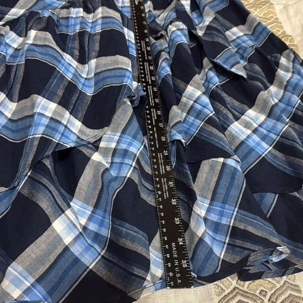 (K2) LAUREN RALPH LAUREN Asymmetrical Ruffle Skirt Navy Blue Midi Skirt, Sz L - Picture 11 of 16